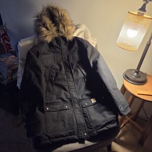 Black Parka with Faux Fur Hood